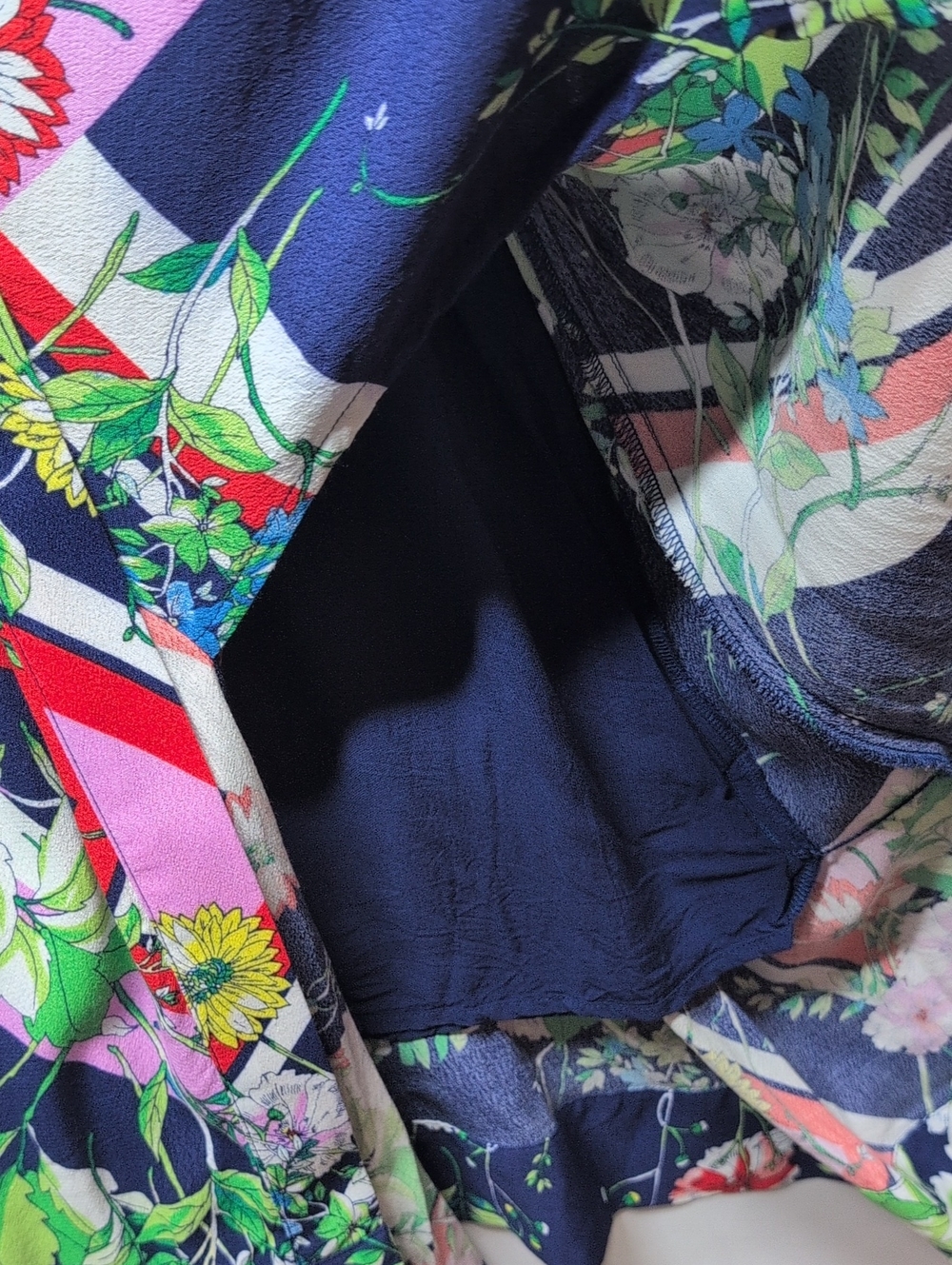 226.Anthropologie Navy Floral Wrap Midi Dress with Green & Pink Accents - Picture 5 of 7
